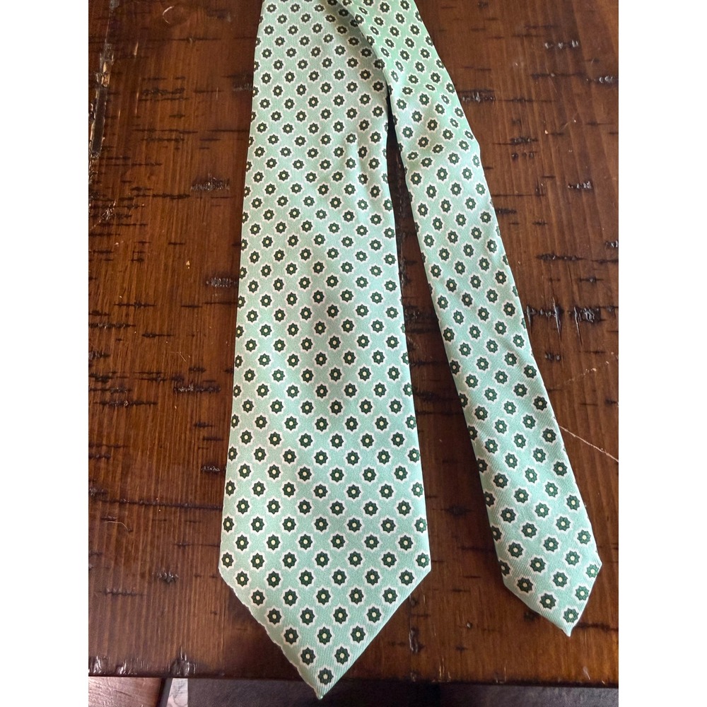 TM Lewin Jermyn St London Silk Tie Mint Green Geometric Medallion Handmade